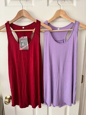 Bestisun 2 Pack Modal Racerback Workout Tank Tops L Red Purple